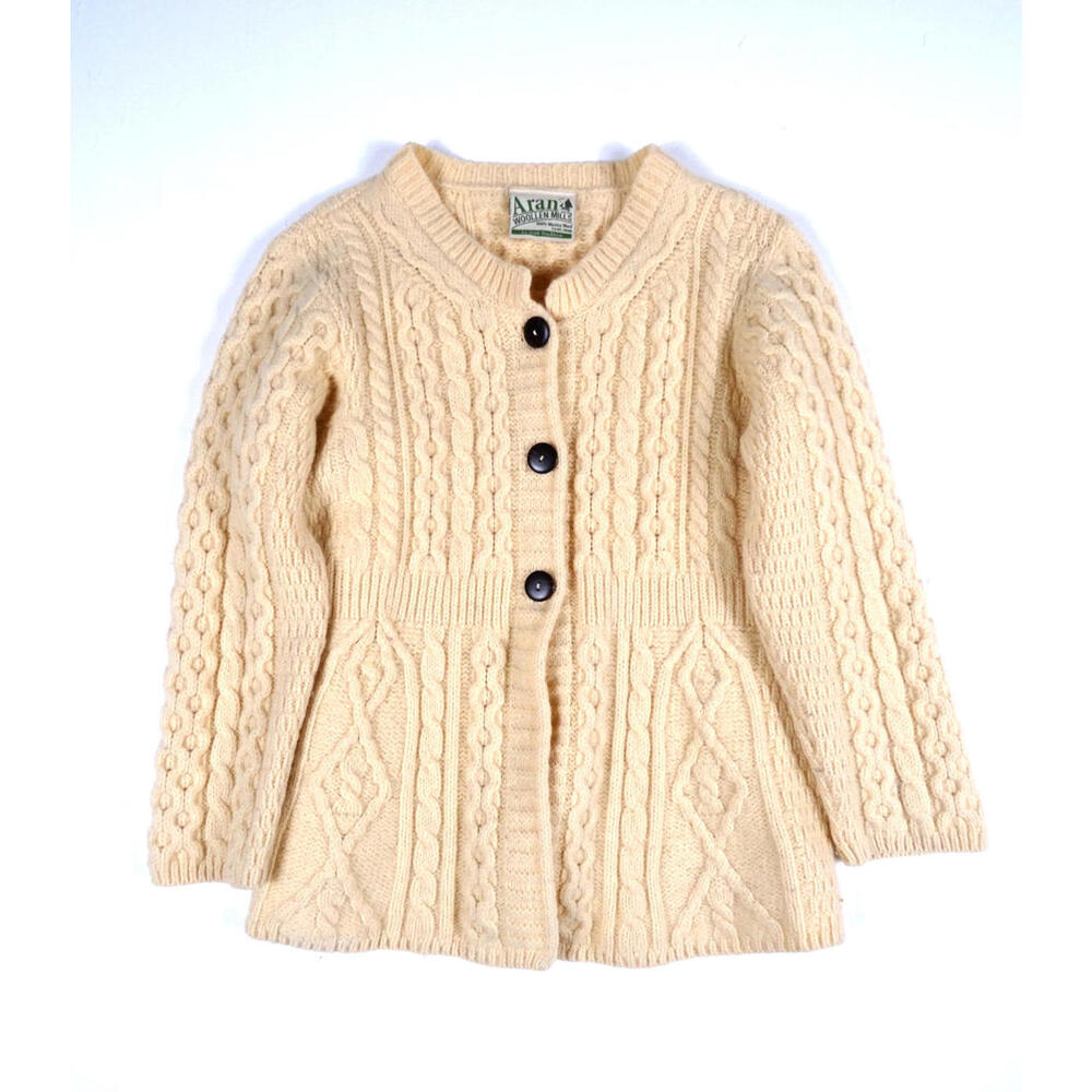 Vintage 80s Aran Cable Knit Merino Wool Cardigan Women’s Small Ireland Button